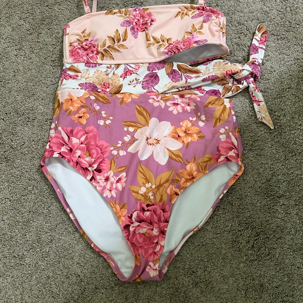 Kona Sol Pink and Purple High-Waisted Bikini